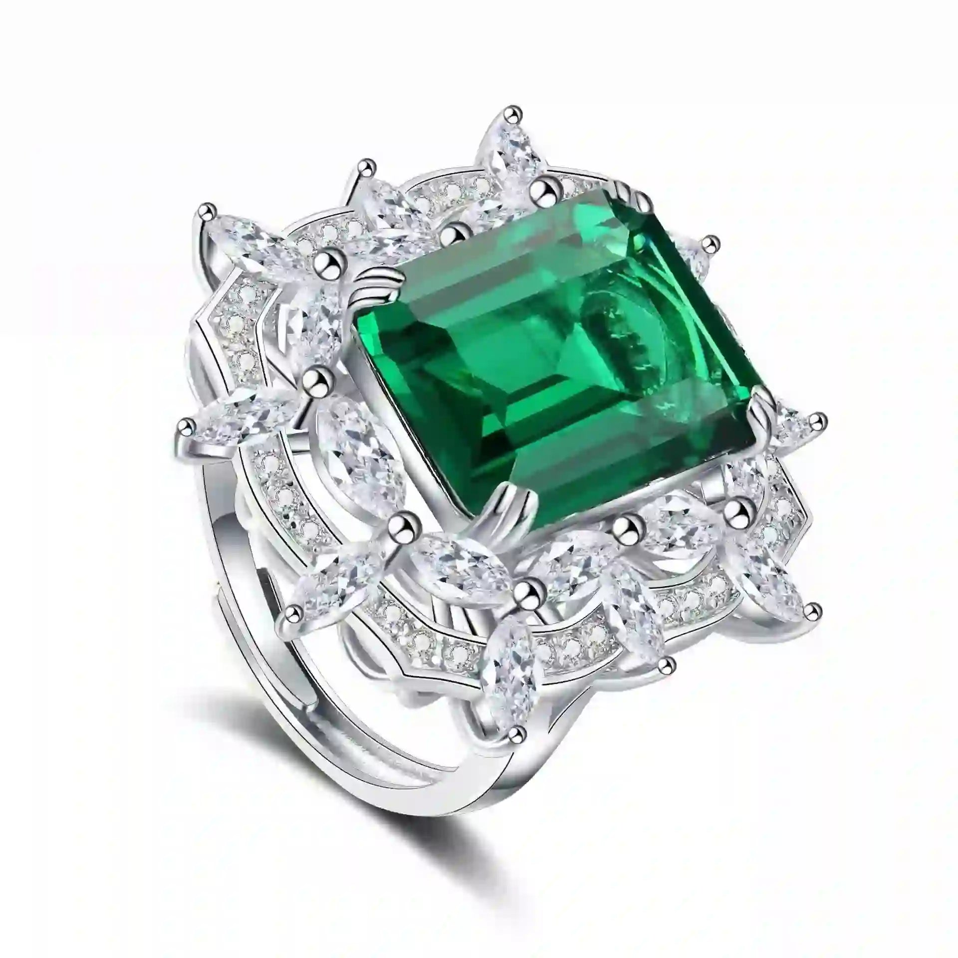 Emerald - cut floral ring