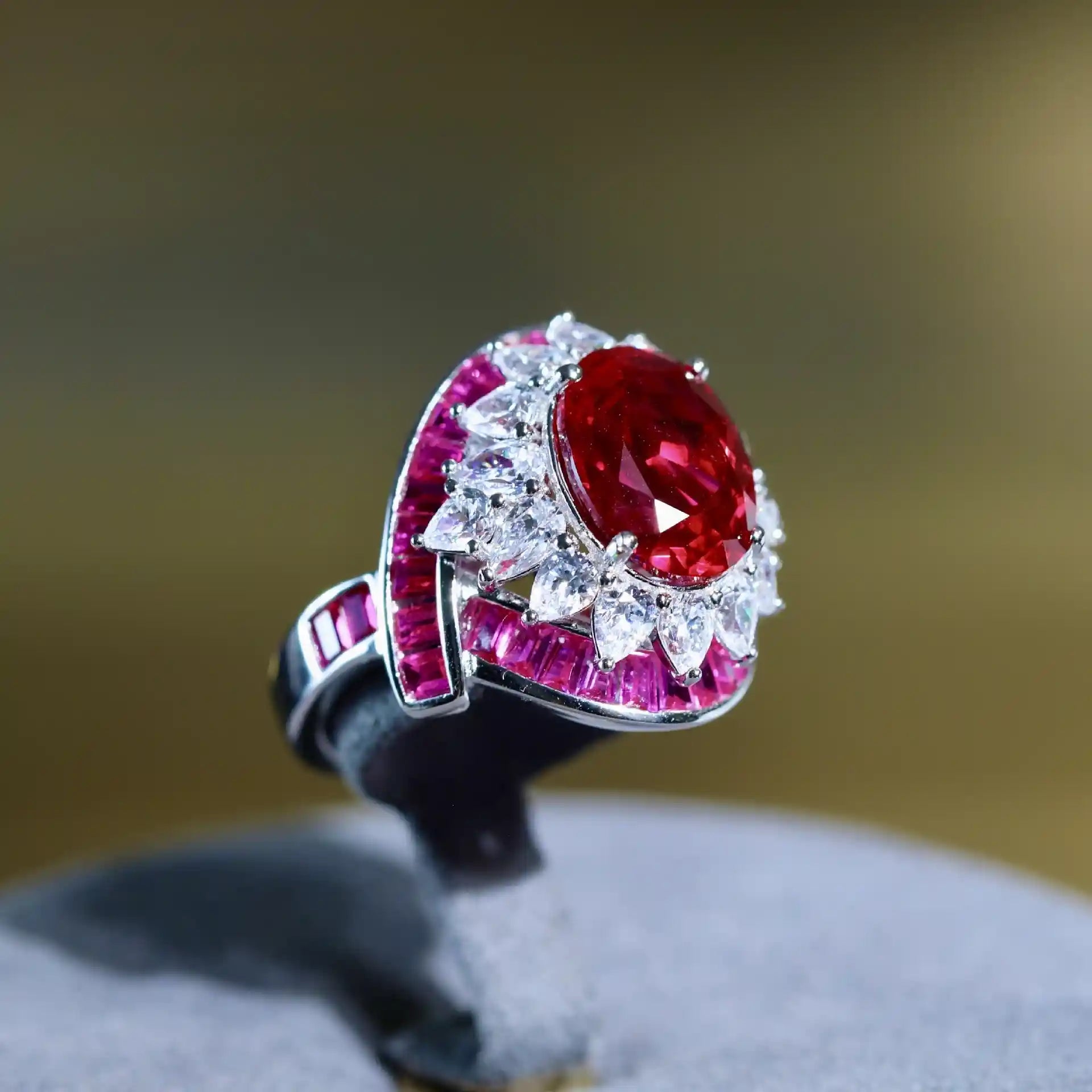 Ruby Diamond Floral Ring