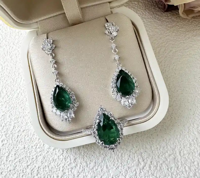 Teardrop Gem Halo Jewelry Set