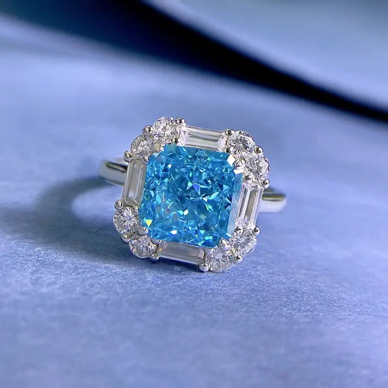 Cushion gem baguette halo ring