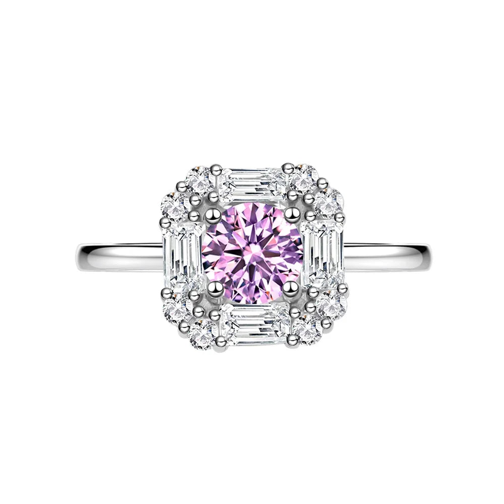 Round gem baguette halo ring