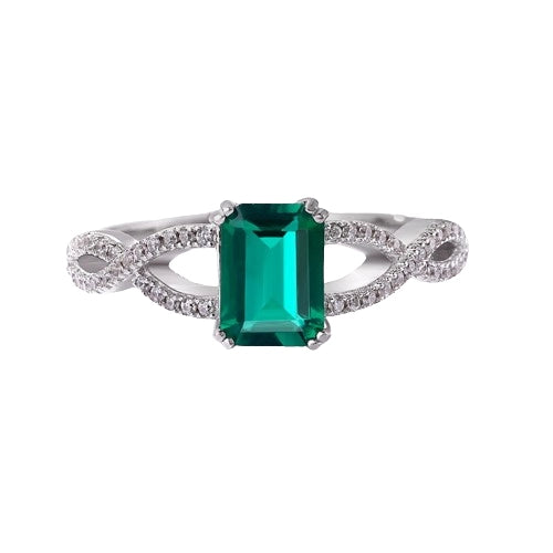 Twisted band emerald - cut ring