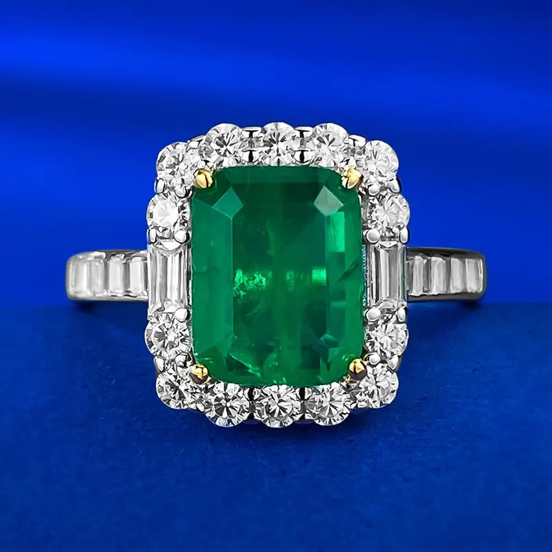 Emerald halo baguette ring