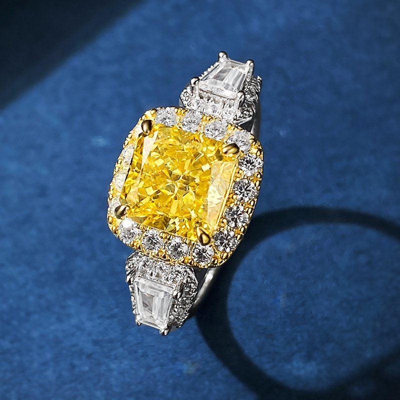 Square Gem Halo Baguette Ring