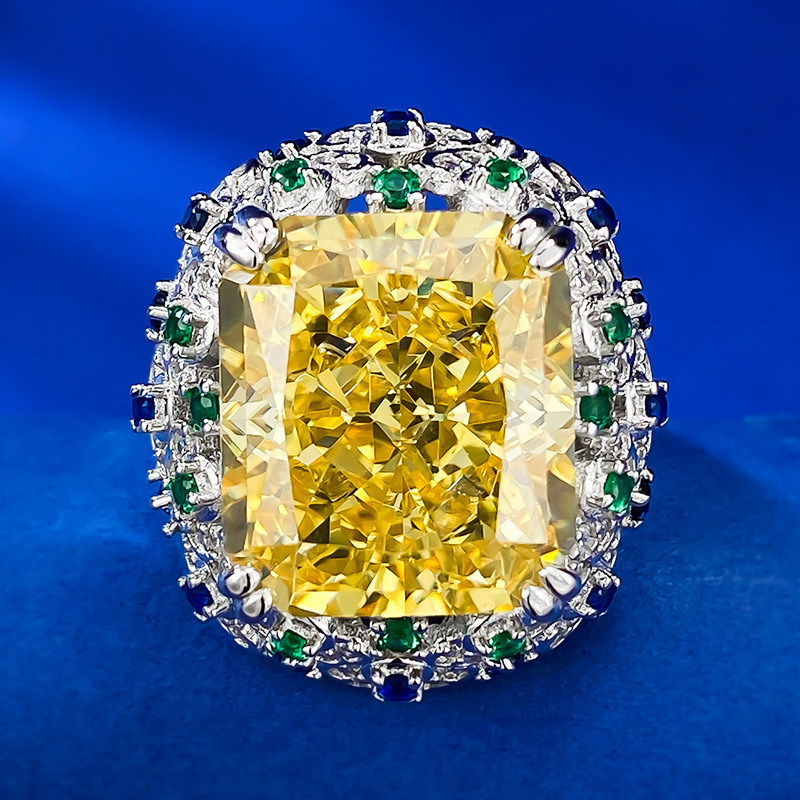 Rectangular Gem Double Halo Ring