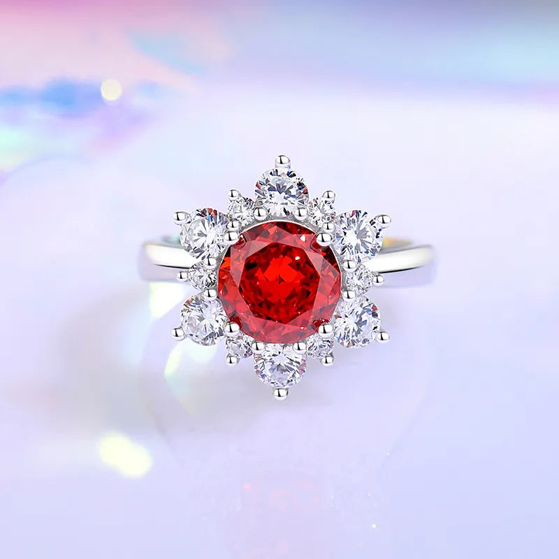 Round gem sunburst halo ring