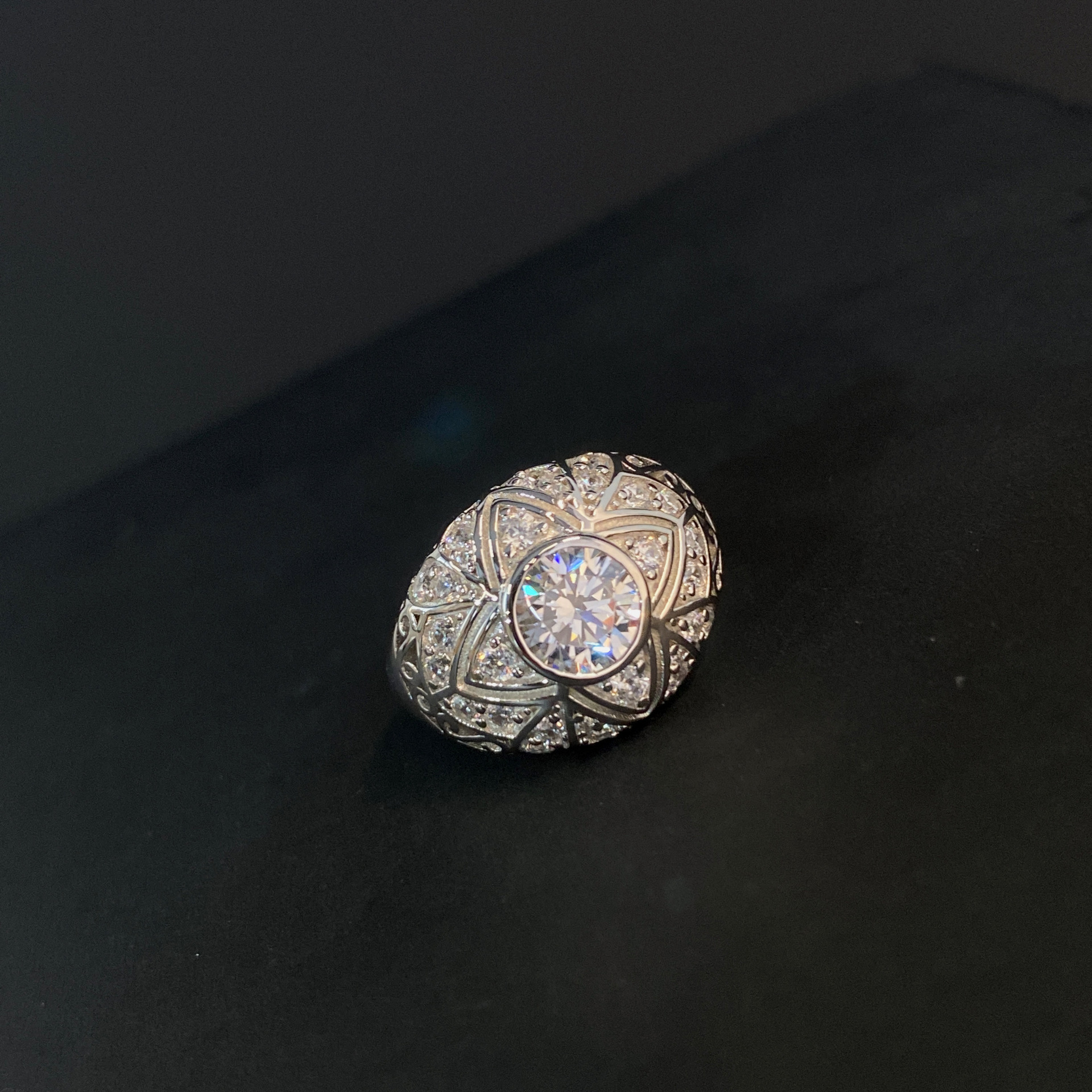 Geometric floral statement ring