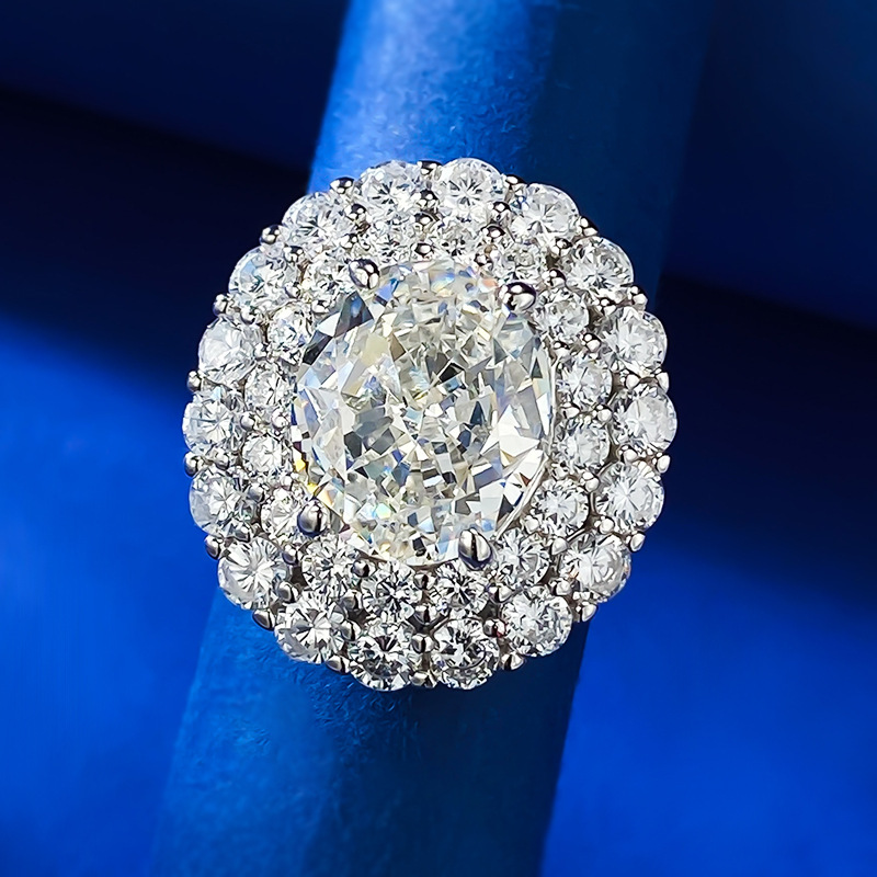 Oval Diamond Halo Cluster Ring
