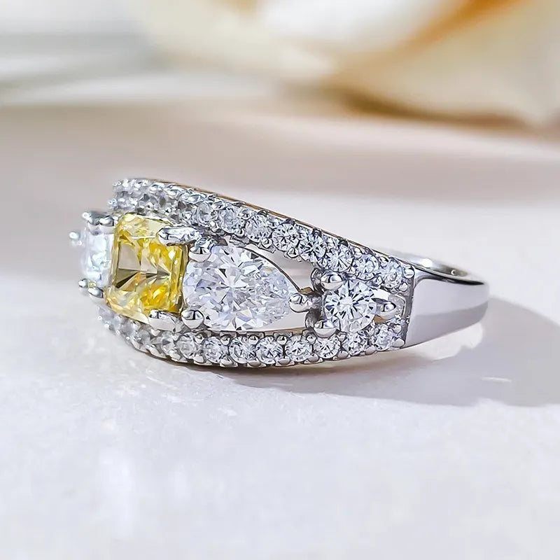 Square Gem Double Halo Ring