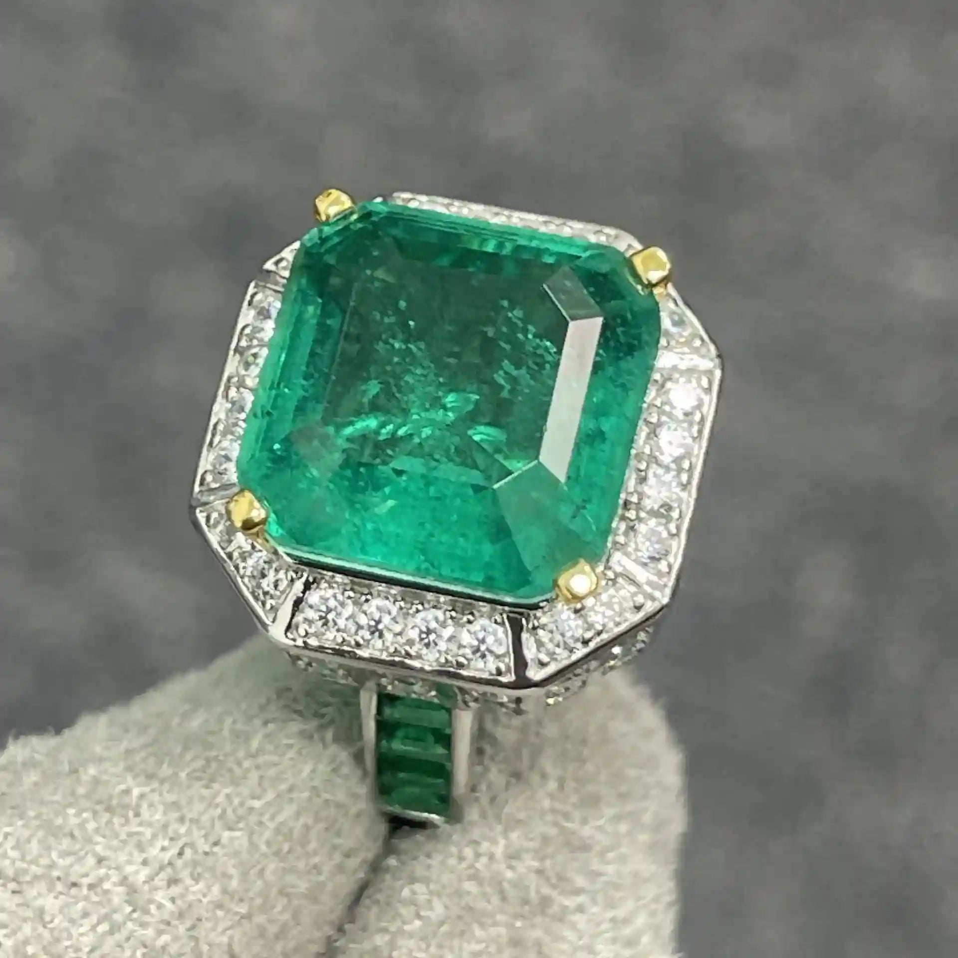 Octagonal Emerald Diamond Ring