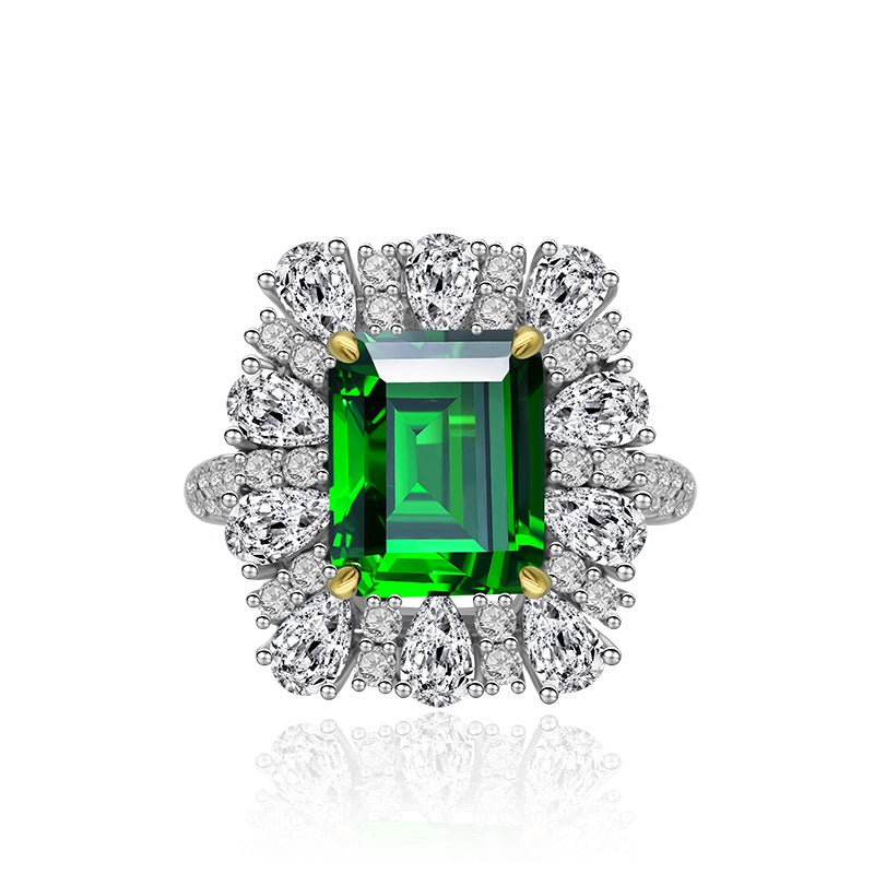 Emerald - cut diamond halo ring