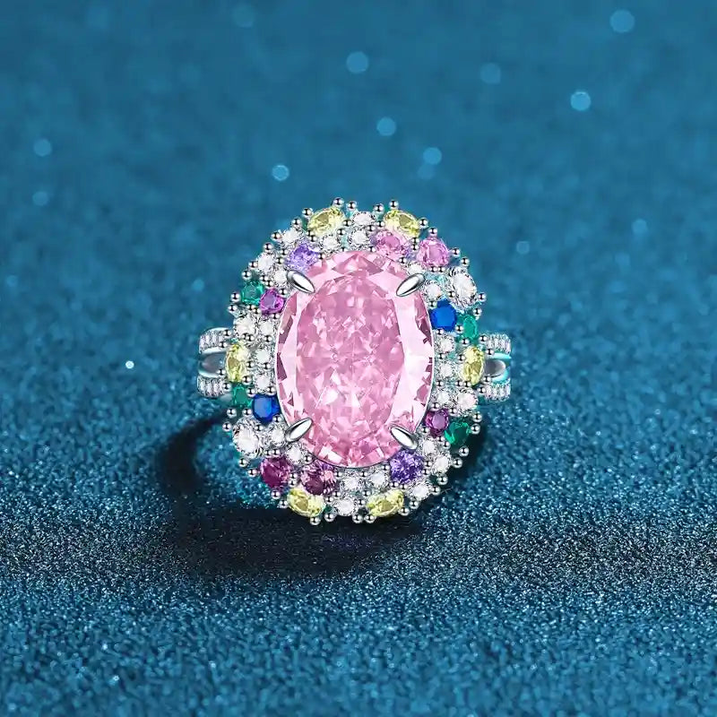 Oval Gem Multicolored Halo Ring