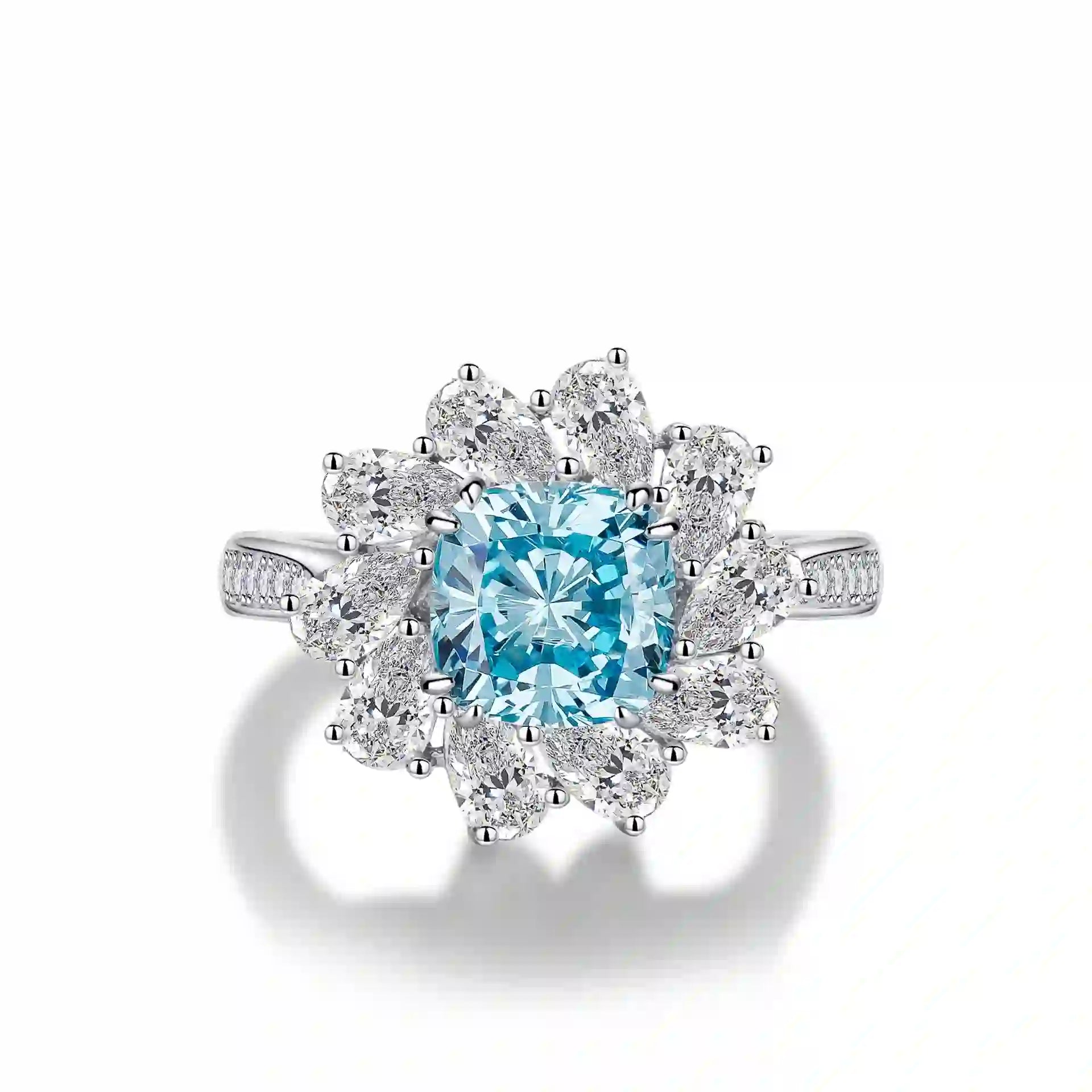 Cushion blue gem cluster ring