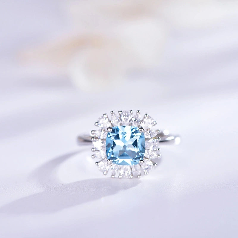Cushion gem halo statement ring