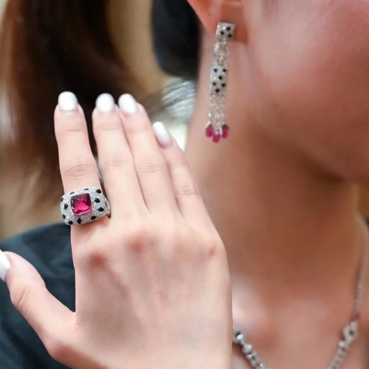Square Gem Spotted Band Ring