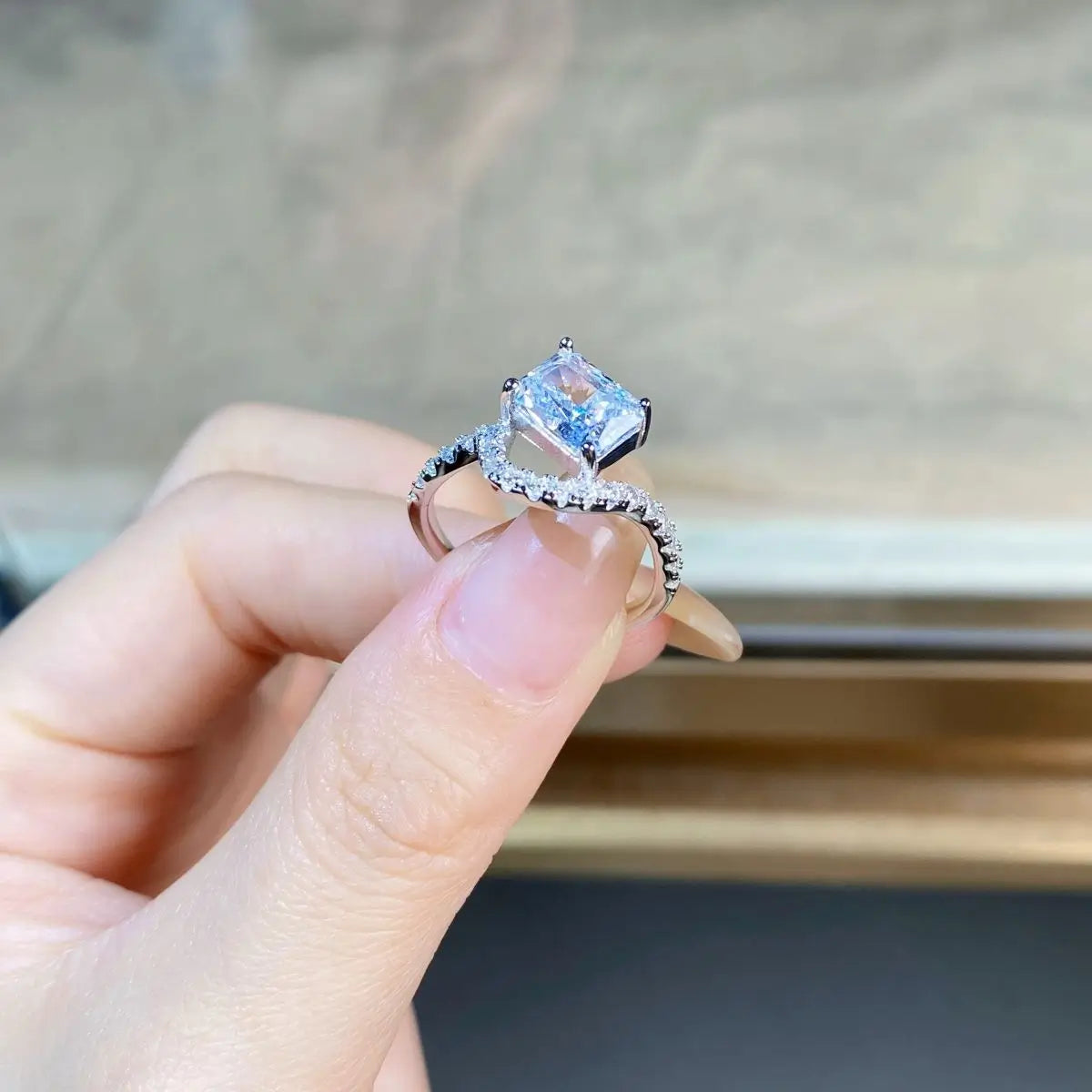 Square gem pave band ring