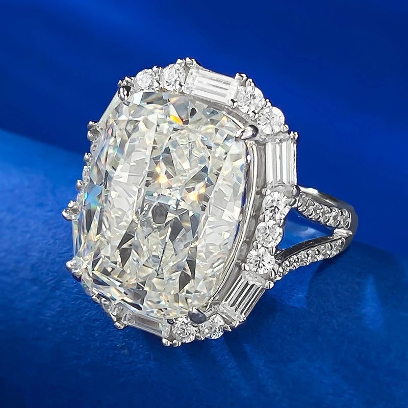 Oval Diamond Halo Baguette Ring